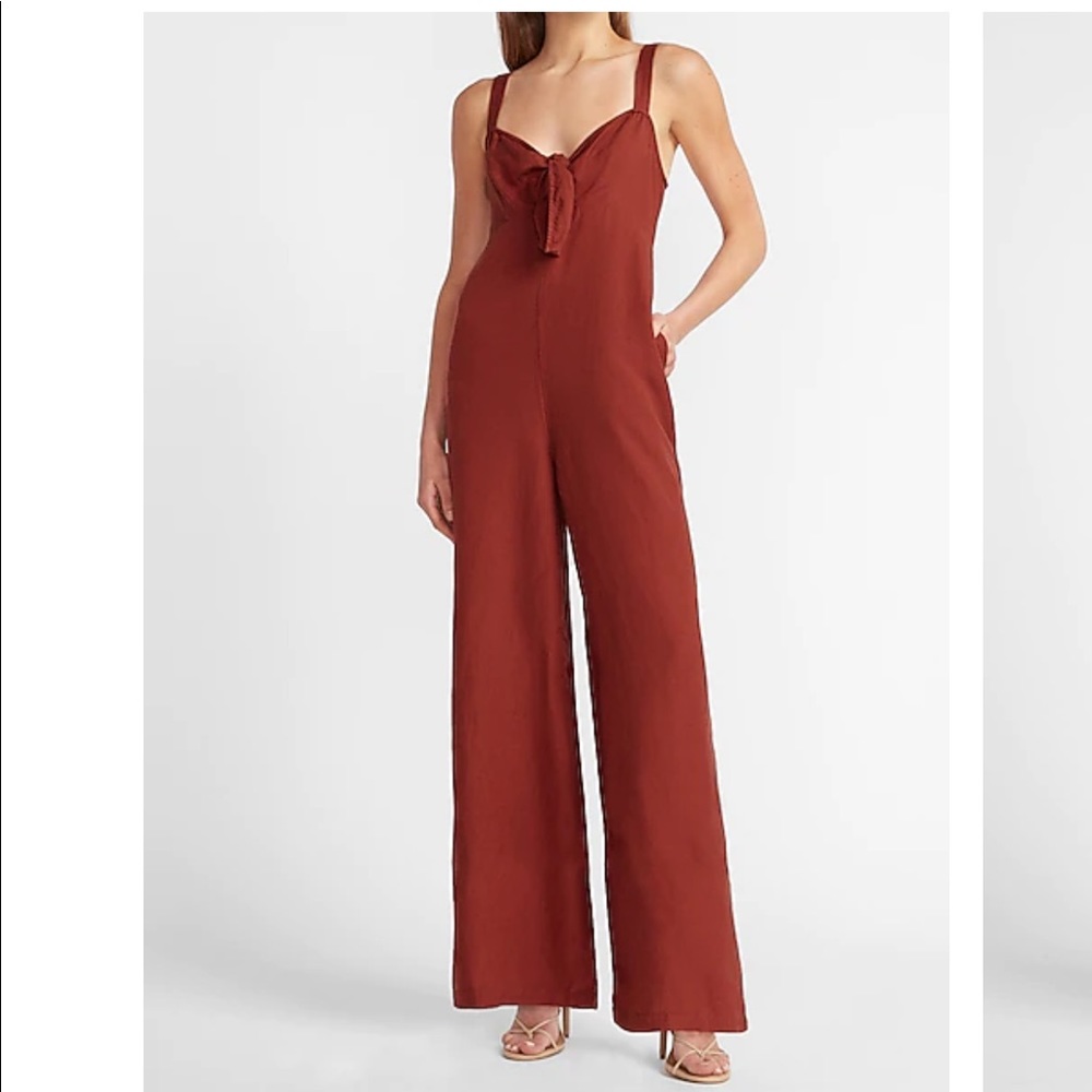 Express Linen blend tie front jumpsuit - Picture 1 of 6